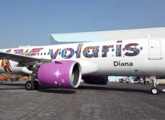 Volaris surca los cielos acompañado de la imagen de Wonder Woman avión Volaris Wonder Woman