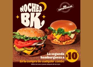 En las Noches BK disfruta las hamburguesas de Burger King ¡a 10 pesos! Noches BK Burger King