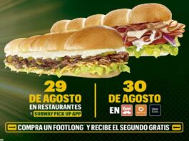 Footlongs gratis en Subway este 29 y 30 de agosto