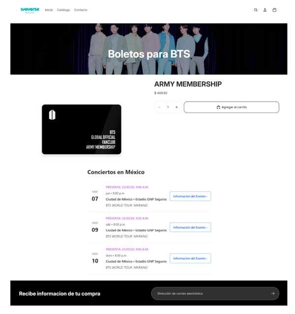 Páginas fraudulentas concierto de BTS
